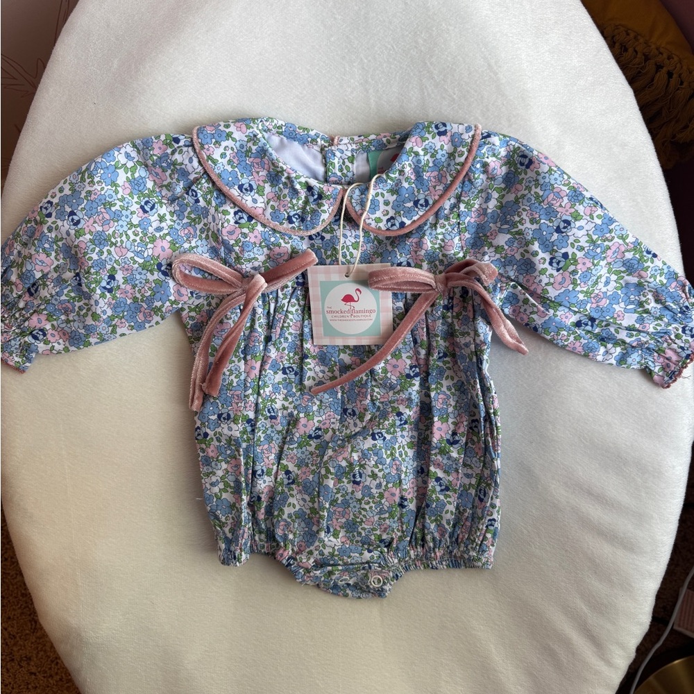 The Smocked Flamingo Floral Romper